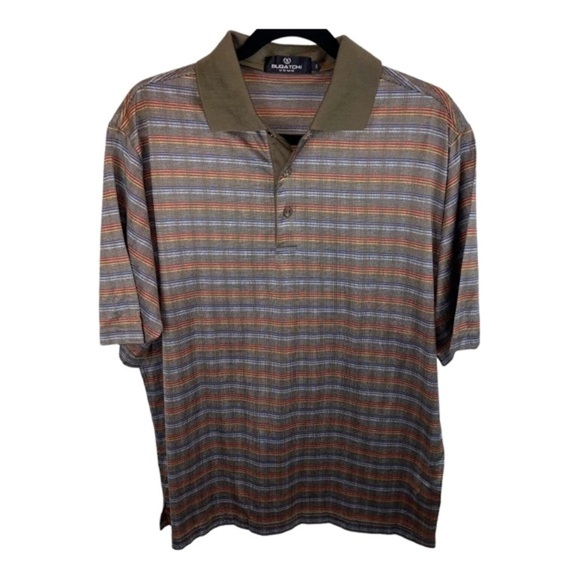 Bugatchi Uomo Brown Multicolour Geometric Check Stripes Short Sleeve Polo sz S - Picture 1 of 7